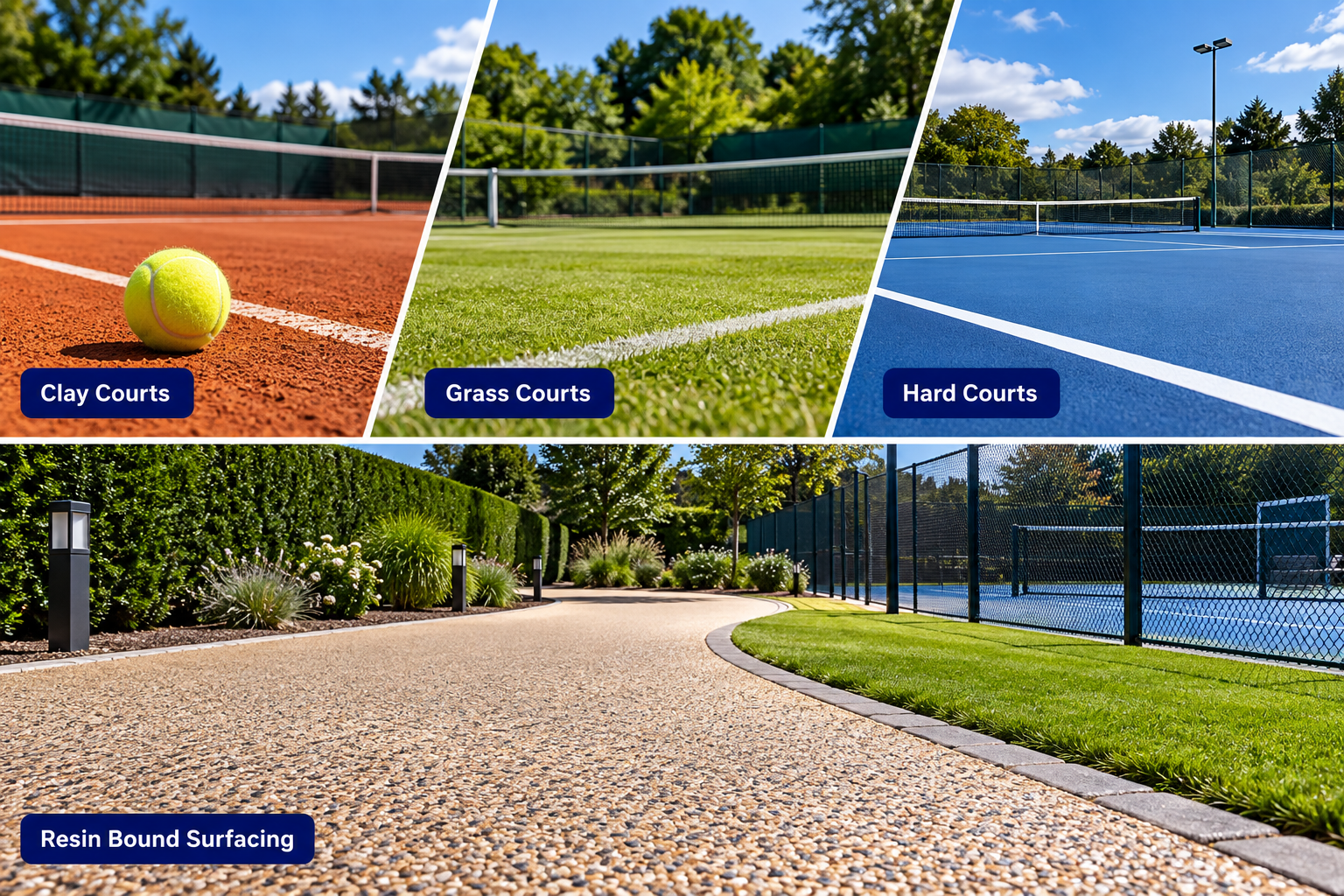 Clay grass and hard tennis court surface options
