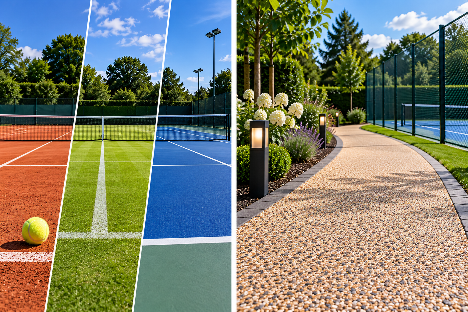 Professional resin bound surfacing beside tennis courts